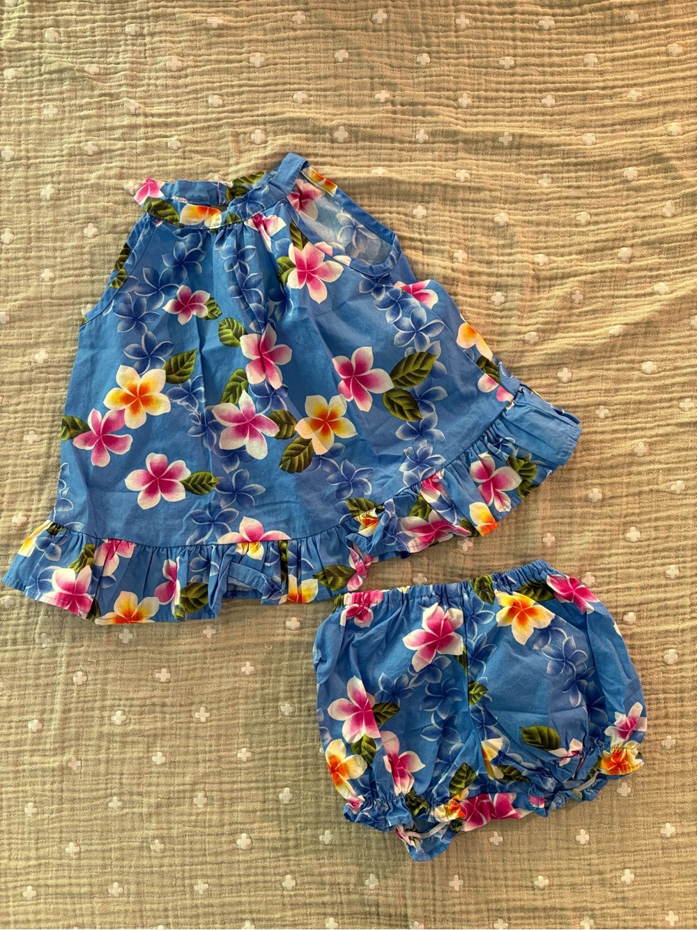 Blue Floral Halter Top & Bloomers Set - Kids